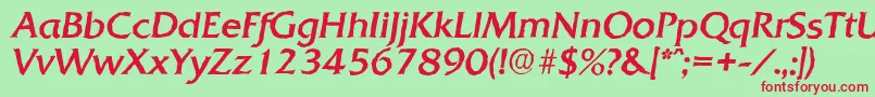 QuadratantiqueItalic-fontti – punaiset fontit vihreällä taustalla