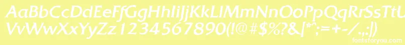 QuadratantiqueItalic-Schriftart – Weiße Schriften auf gelbem Hintergrund