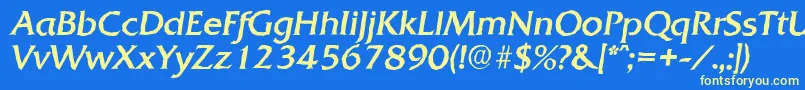 QuadratantiqueItalic-Schriftart – Gelbe Schriften auf blauem Hintergrund