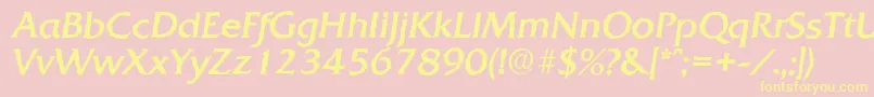 QuadratantiqueItalic-fontti – keltaiset fontit vaaleanpunaisella taustalla