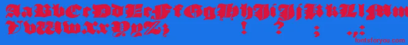 フォントJmhMorenetaDivine – 赤い文字の青い背景