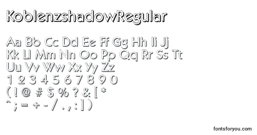 A fonte KoblenzshadowRegular – alfabeto, números, caracteres especiais