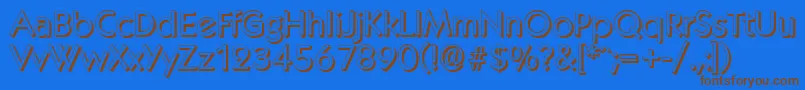 フォントKoblenzshadowRegular – 茶色の文字が青い背景にあります。