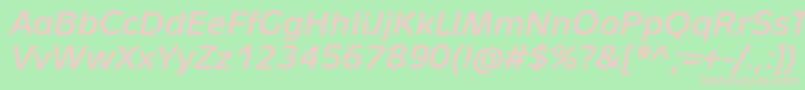 MetronMediumProItalic-fontti – vaaleanpunaiset fontit vihreällä taustalla