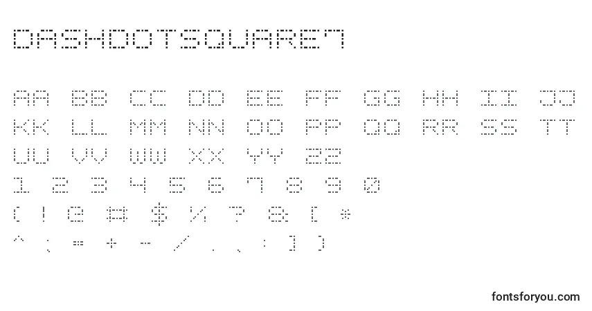 Czcionka DashDotSquare7 – alfabet, cyfry, specjalne znaki