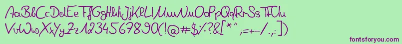 フォントDeniseHandwriting – 緑の背景に紫のフォント