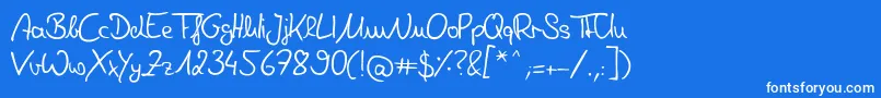 DeniseHandwriting-Schriftart – Weiße Schriften auf blauem Hintergrund