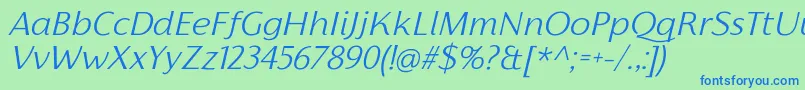 FlorentiaLightItalicTrial-Schriftart – Blaue Schriften auf grünem Hintergrund