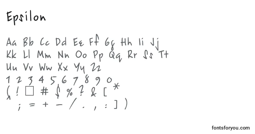Schriftart Epsilon – Alphabet, Zahlen, spezielle Symbole