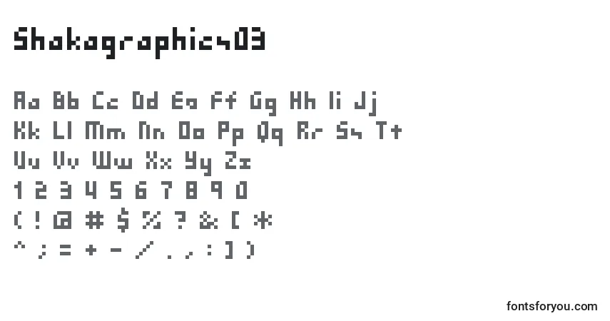 Shakagraphics03 Font – alphabet, numbers, special characters