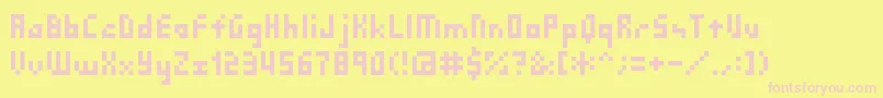 Shakagraphics03-fontti – vaaleanpunaiset fontit keltaisella taustalla