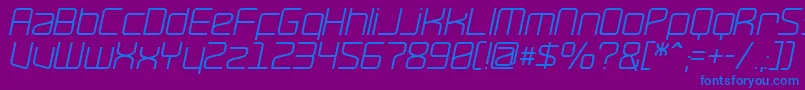 RavepartyOblique-Schriftart – Blaue Schriften auf violettem Hintergrund