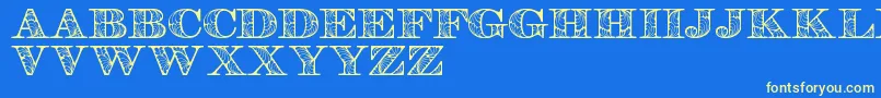 Retrographdemo-fontti – keltaiset fontit sinisellä taustalla