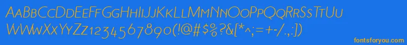 Saiba mais sobre a fonte MalvernScItalic Fonte MalvernScItalic – fontes laranjas em um fundo azul