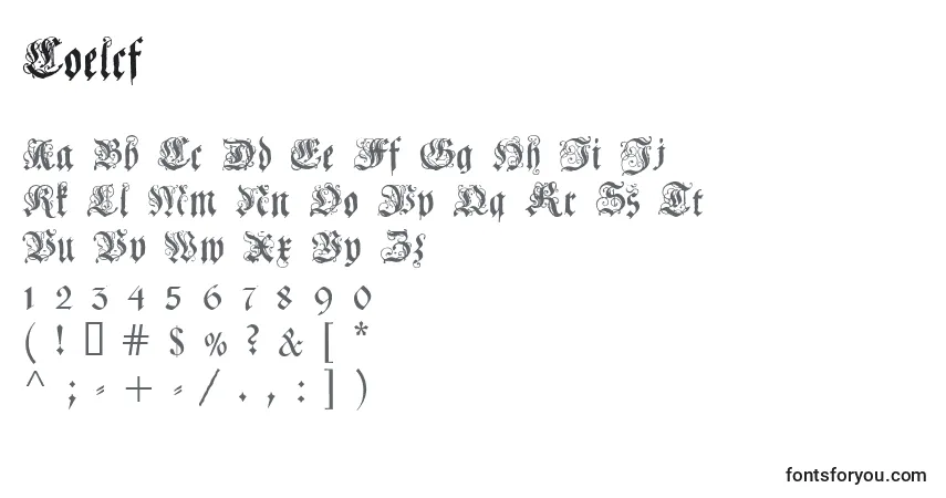 Czcionka Coelcf – alfabet, cyfry, specjalne znaki