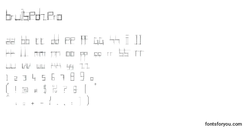 Schriftart BruisedZero – Alphabet, Zahlen, spezielle Symbole