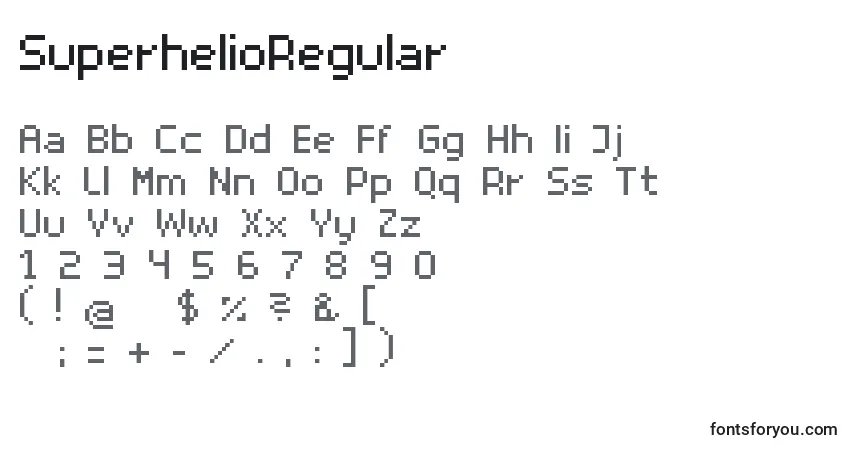 A fonte SuperhelioRegular – alfabeto, números, caracteres especiais