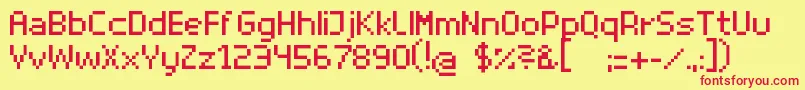 SuperhelioRegular-fontti – punaiset fontit keltaisella taustalla