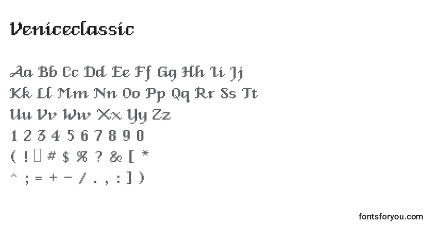 Czcionka Veniceclassic – alfabet, cyfry, specjalne znaki