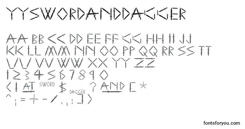 A fonte YySwordAndDagger – alfabeto, números, caracteres especiais