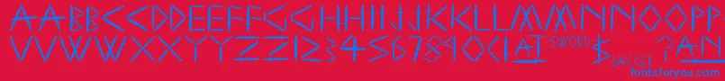 YySwordAndDagger Font – Blue Fonts on Red Background