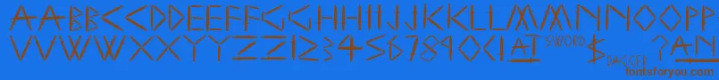 YySwordAndDagger-Schriftart – Braune Schriften auf blauem Hintergrund