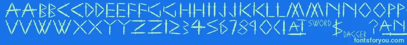 YySwordAndDagger Font – Green Fonts on Blue Background