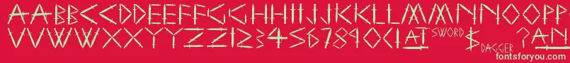 YySwordAndDagger Font – Green Fonts on Red Background