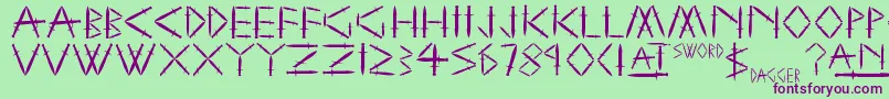 YySwordAndDagger Font – Purple Fonts on Green Background
