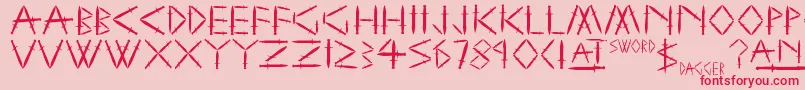 YySwordAndDagger-Schriftart – Rote Schriften auf rosa Hintergrund