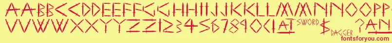 YySwordAndDagger Font – Red Fonts on Yellow Background