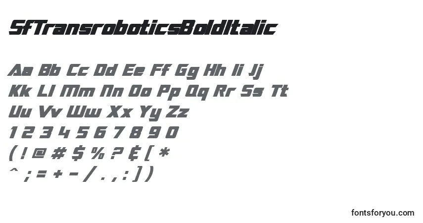 Czcionka SfTransroboticsBoldItalic – alfabet, cyfry, specjalne znaki