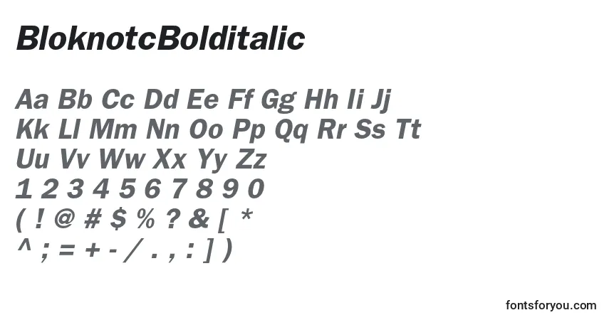 Шрифт BloknotcBolditalic – алфавит, цифры, специальные символы