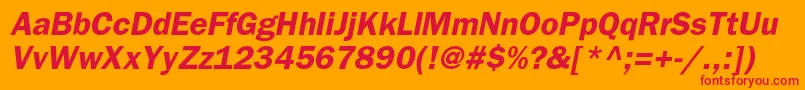 BloknotcBolditalic-Schriftart – Rote Schriften auf orangefarbenem Hintergrund