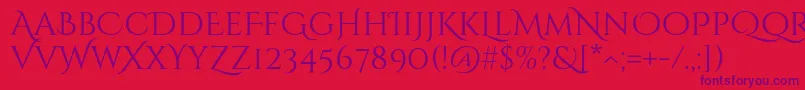 Więcej informacji o czcionce CinzeldecorativeRegular Czcionka CinzeldecorativeRegular – fioletowe czcionki na czerwonym tle