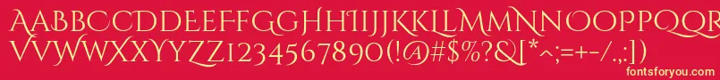 Więcej informacji o czcionce CinzeldecorativeRegular Czcionka CinzeldecorativeRegular – żółte czcionki na czerwonym tle