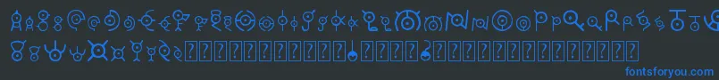 Unown Font – Blue Fonts on Black Background