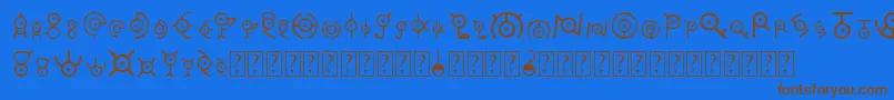 フォントUnown – 茶色の文字が青い背景にあります。