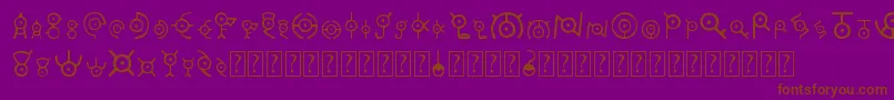 Unown-Schriftart – Braune Schriften auf violettem Hintergrund