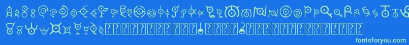 Unown Font – Green Fonts on Blue Background