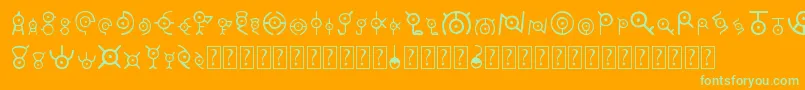 Unown Font – Green Fonts on Orange Background