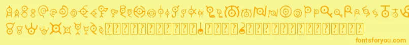 Unown-fontti – oranssit fontit keltaisella taustalla