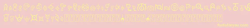 Unown-Schriftart – Gelbe Schriften auf rosa Hintergrund