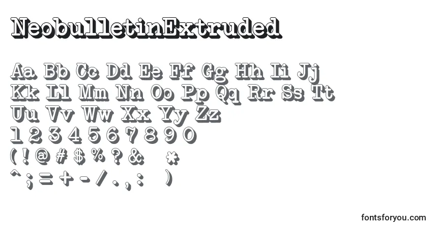 Czcionka NeobulletinExtruded – alfabet, cyfry, specjalne znaki