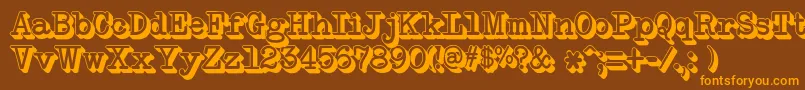 フォントNeobulletinExtruded – オレンジ色の文字が茶色の背景にあります。