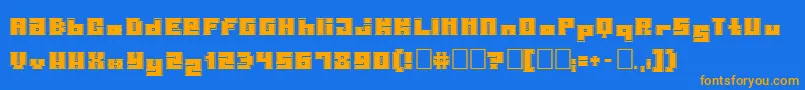Pormaskinnebrnnare-Schriftart – Orangefarbene Schriften auf blauem Hintergrund