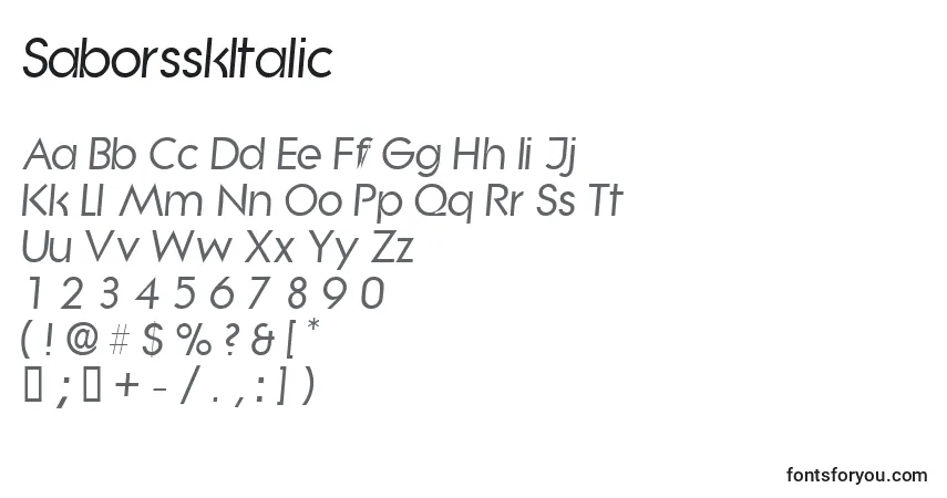 Czcionka SaborsskItalic – alfabet, cyfry, specjalne znaki