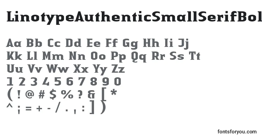A fonte LinotypeAuthenticSmallSerifBold – alfabeto, números, caracteres especiais