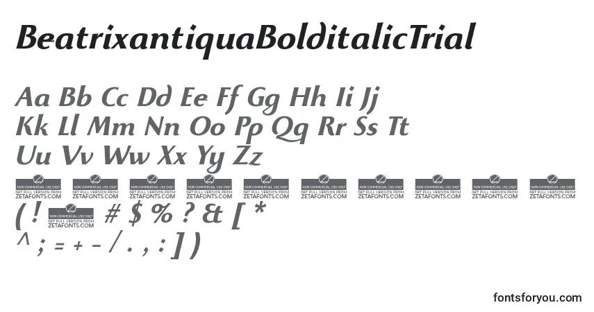 Шрифт BeatrixantiquaBolditalicTrial – алфавит, цифры, специальные символы