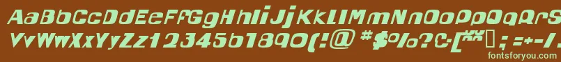 フォントQuel – 緑色の文字が茶色の背景にあります。